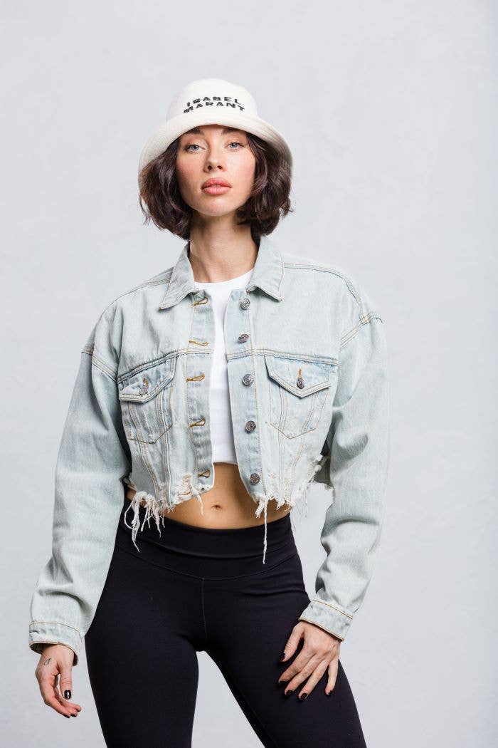 Trio Urban - Wholesale Denim Jacket - Women's - Stay Positive Eye Crop Denim Jacket5