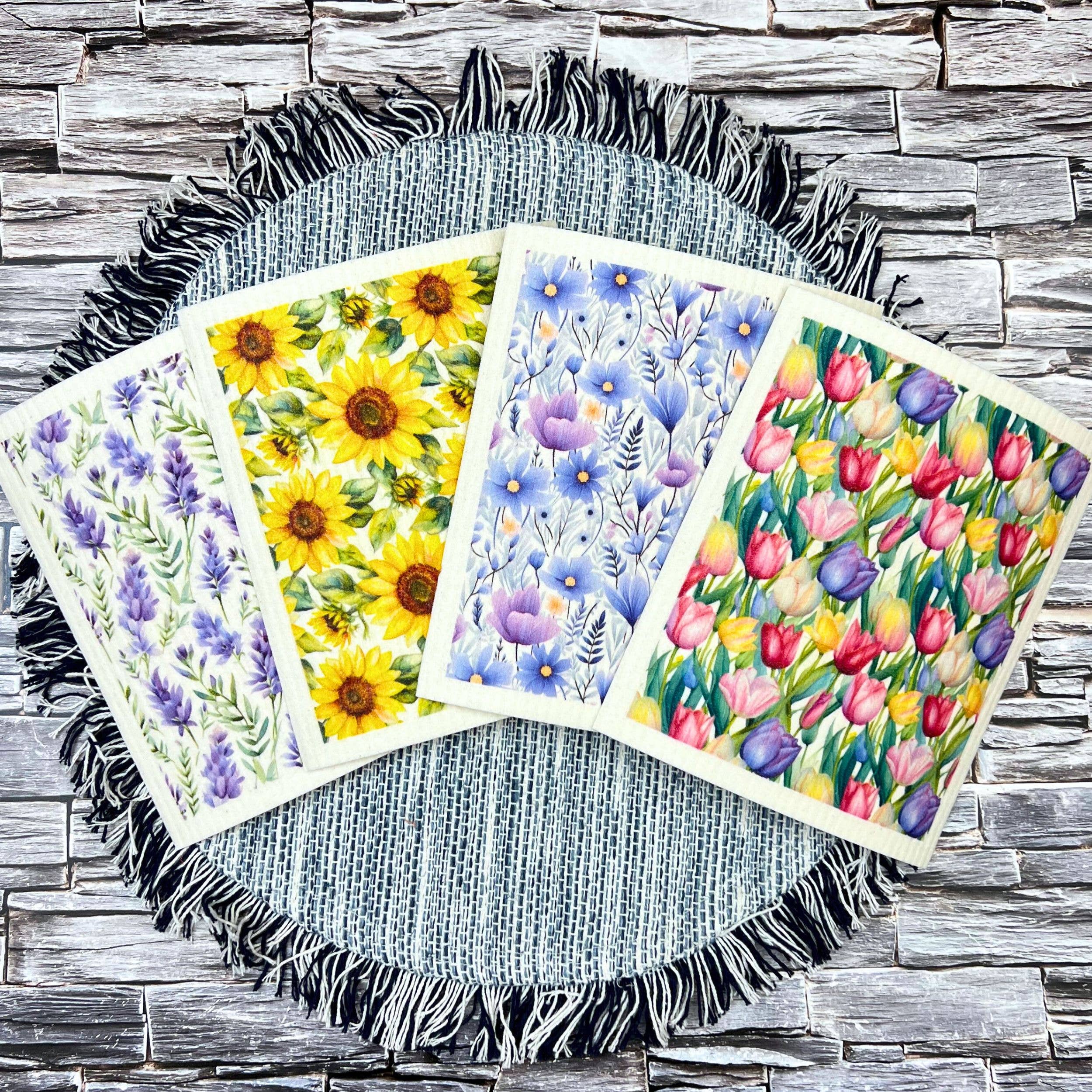 Home Accents By Driftless - Vente Torchon - Lavettes suédoises en fleurs sauvages lavande - Décoration intérieure1