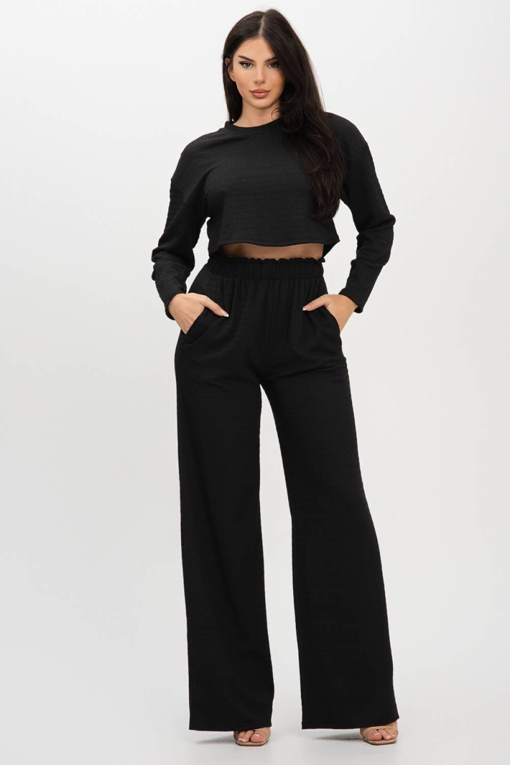 J2 FASHION – wholesale Set med topp och byxa – Dam – Jacquard Bubbel Jersey Byxset0