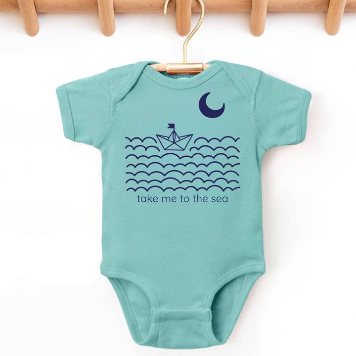 Take Me to the Sea Coastal Unisex Onesie Beach Bodysuit for wholesale by Spruce Seed