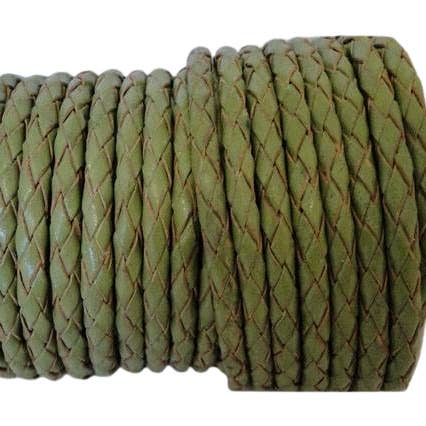 Oslo Round Braided Leather Cord- 3mm-Olive Green for wholesale by Sun Enterprises B.V.