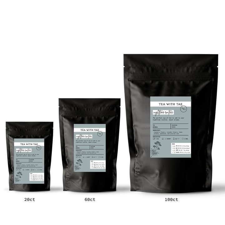 Nighttime Routine Herbal Tea Pouch (20 or 100 tea bags) for wholesale by Tea with Tae