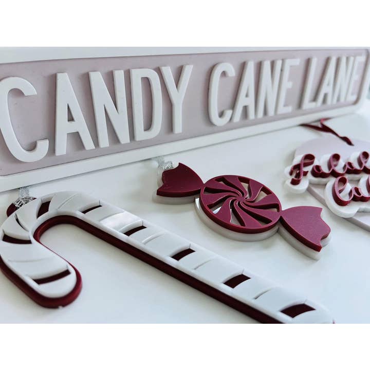 Candy Cane Lane Sign Pink Christmas Decor for wholesale by The Flamingo Cabin