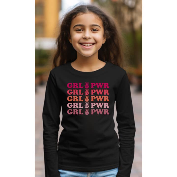 Peace Sign Girl Power Kids Graphic Long Sleeve for wholesale by Kids By Kissed Apparel