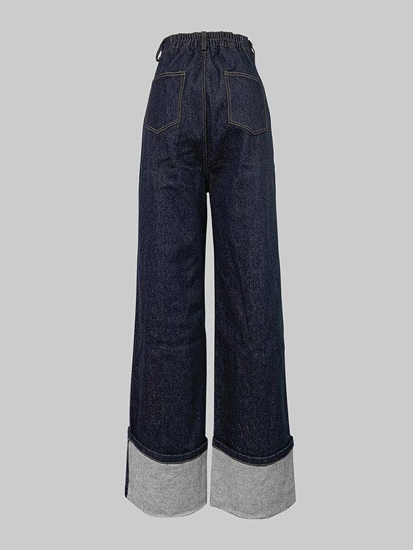 DEEP BLUE High Waist Straight Contrast Split Jean Pants for wholesale on Faire12