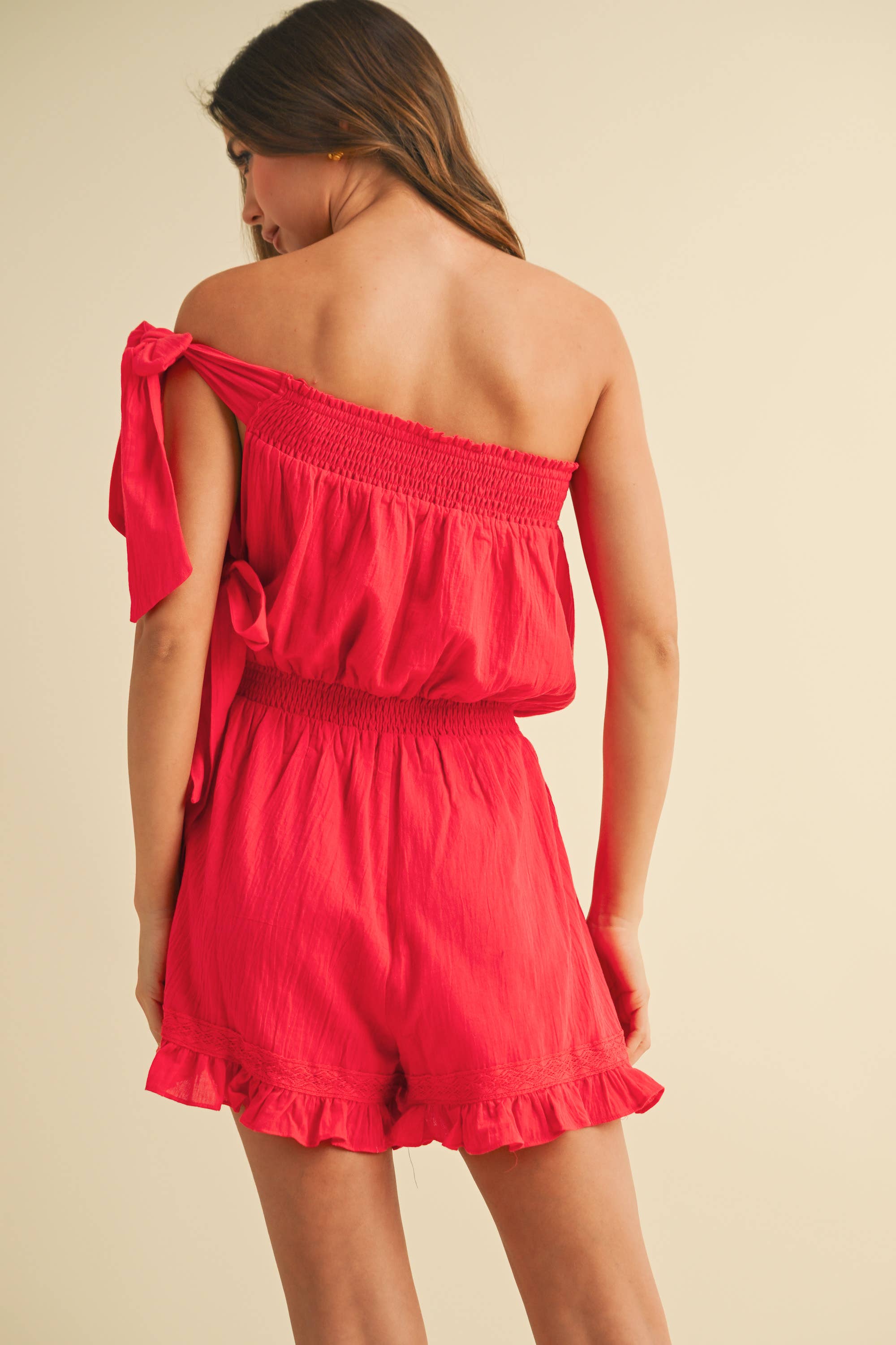 Klesis - Wholesale Romper - Women's - IR2199 RUFFLE HEM ROMPER WITH ONE SHOULDER TIE DETAIL13