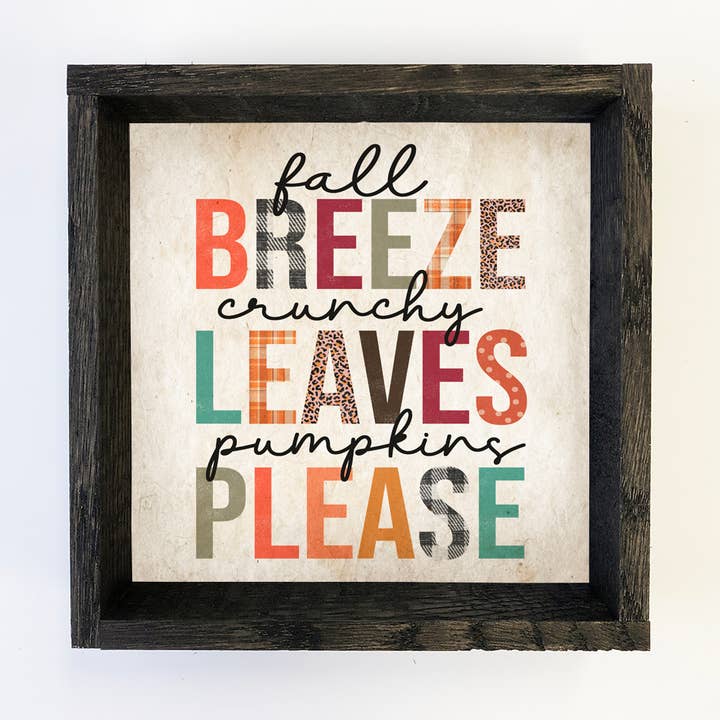 Fall Breeze Crunchy Leaves - Autumn Word Sign - Framed Art for wholesale by Hangout Home