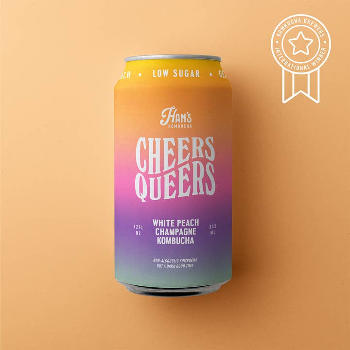Han's Kombucha by HK Brewing Collective - Wholesale Kombucha - Cheers Queers - White Peach Champagne Kombucha