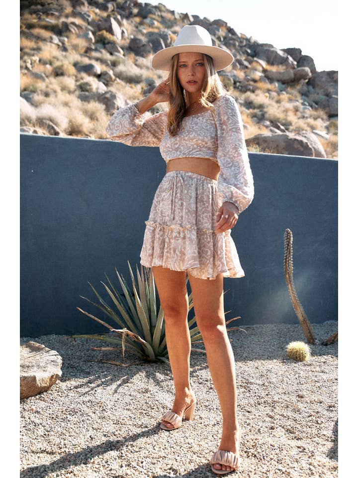 Taupe Ivory DKS1061 Printed tiered woven skirt for wholesale on Faire