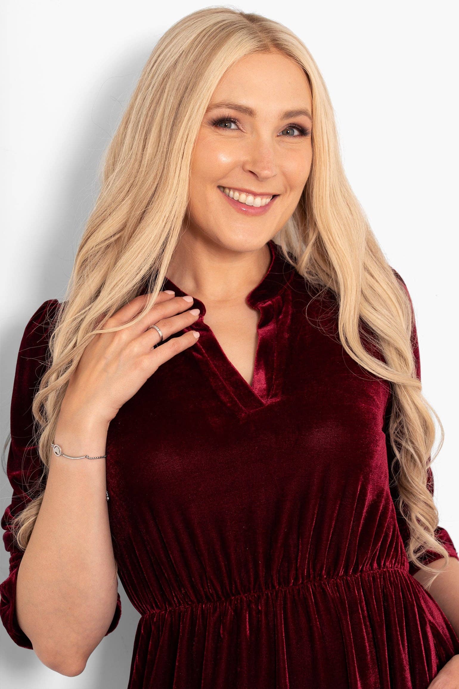 Sarta - Wholesale Dress - Women's - Pandora V-Neck Midaxi Dress- Berry, Velvet3