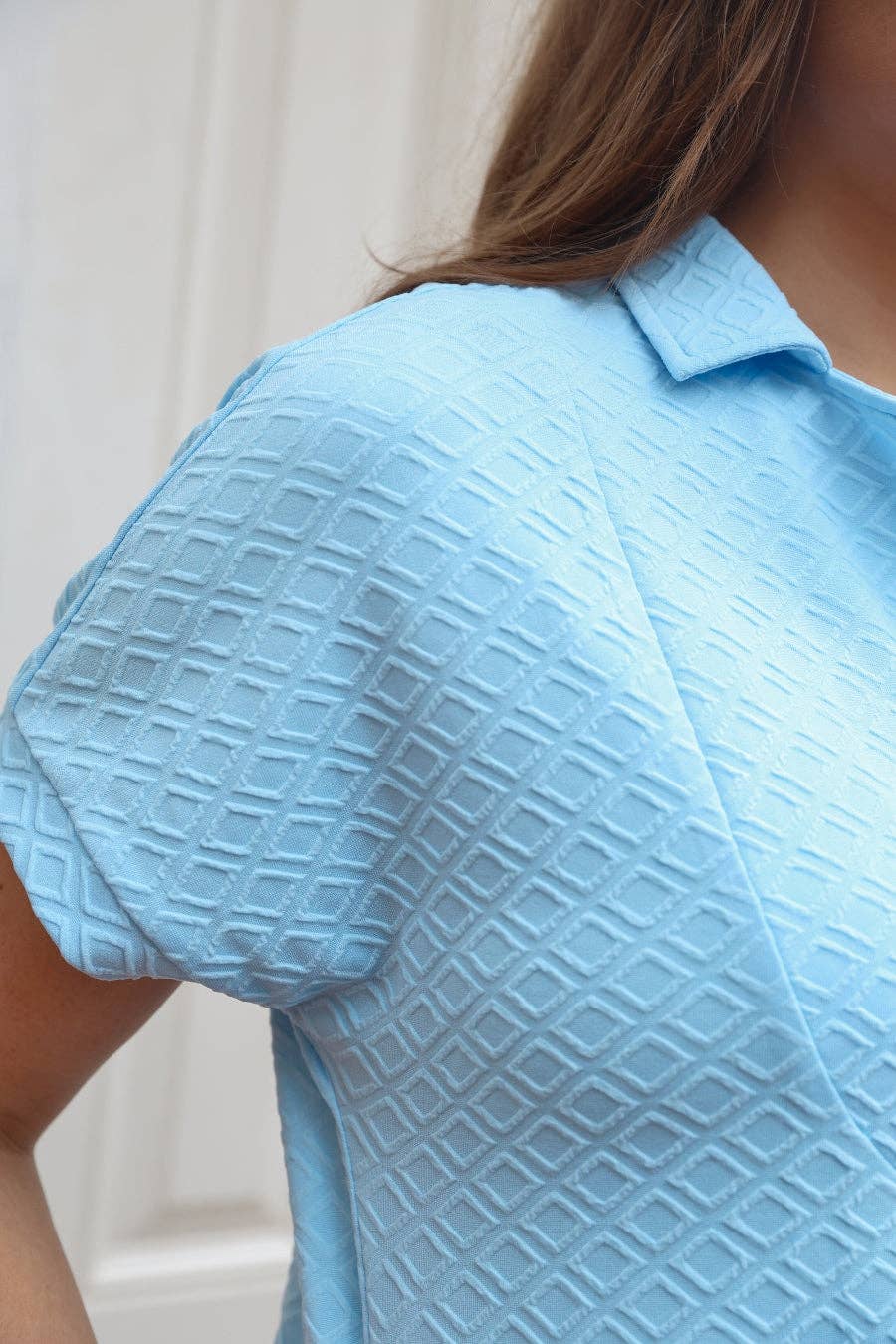 Ezra Textured Zipper Dress- Light Blue for wholesale on Faire4