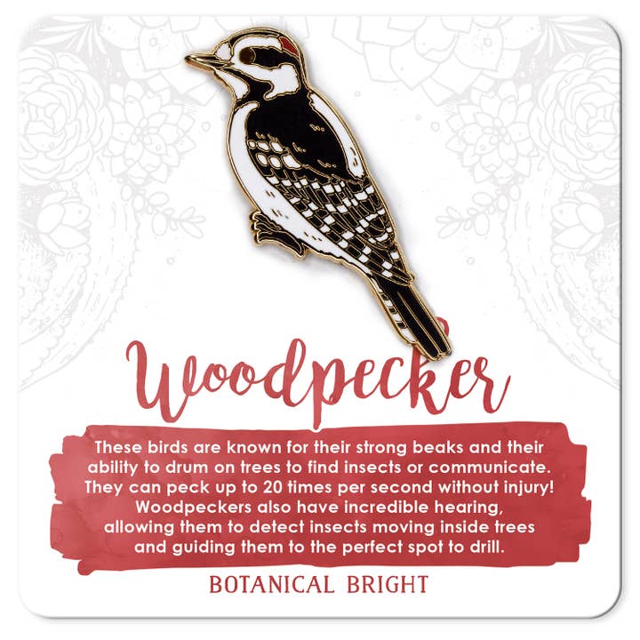 Woodpecker Bird Enamel Pin for wholesale by Botanical Bright