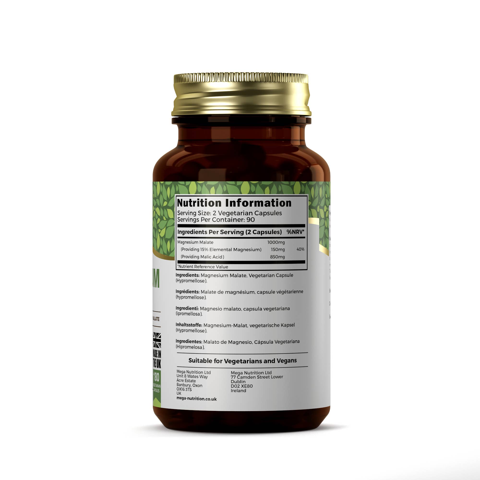 Focus Supplements - Wholesale Oral supplement/vitamin - Magnesium Malate 500g 180 Vegan Capsules10