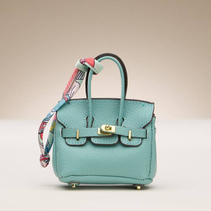 Lilla Haven - Wholesale Purse/Bag Accessory - Women's - Mini Handbag Keychain Charm | Faux Leather Purse Keyring with Twilly Scarf5