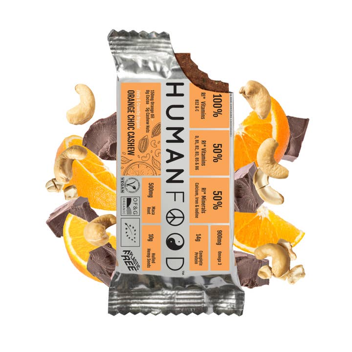 Human Food – wholesale Snack bar – Orange Choc Cashew - Organic Wholefood Bar - Human Food5