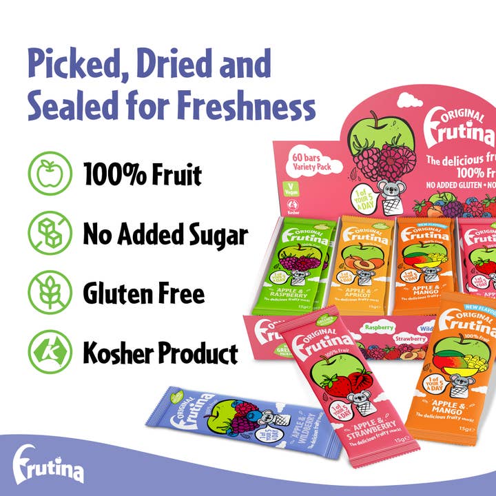 Frutina – wholesale Fruit snacks – Frutina 100% Fruit Snack Variety Box15g Pack of 60, 30k sold