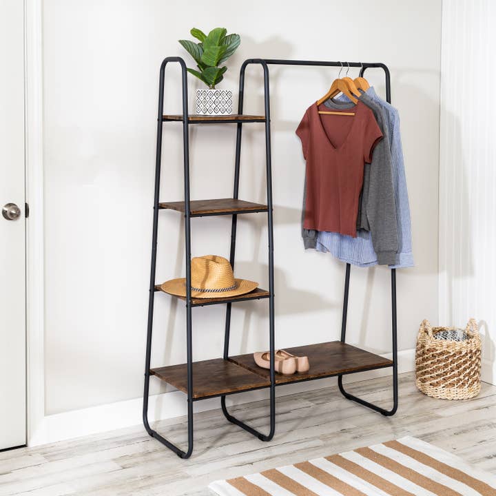 Honey-Can-Do - Wholesale Coat Rack - Freestanding Metal Clothing Rack with Wood Shelves