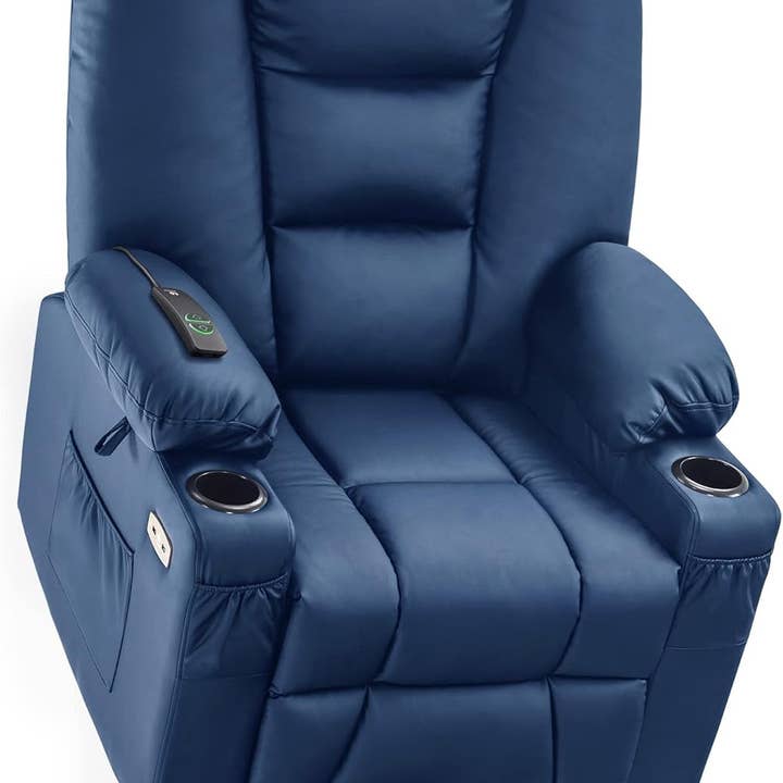 Large Power Lift Recliner Chair Sofa with Massage and Heat for Big and Tall Elderly People, 3 Positions, Cup Holders, and USB Ports, Faux Leather 7539 (Large, Navy Blue) for wholesale on Faire0