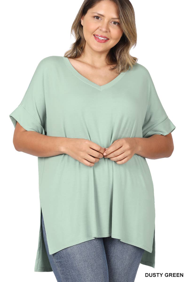 OLIVEMUSTARD  `.Plus size V Neck Top w/ side-slit for wholesale on Faire19