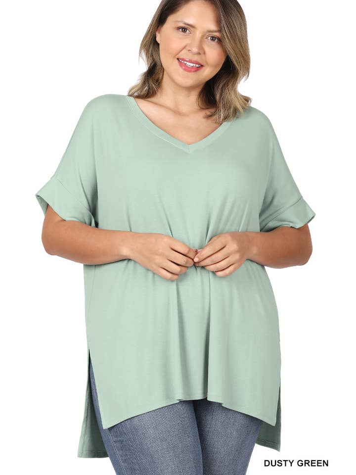 OLIVEMUSTARD `.Plus size V Neck Top w/ side-slit for wholesale on Faire19