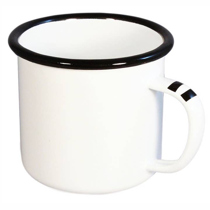 Blue Moon Tea - Wholesale Coffee Mug - White Enamel Mug with Black Rim 12 oz.
