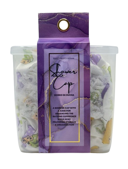 Rucci Professional – Großhandel Duschhaube – Wasserfeste stylische Duschhaube in wiederverwendbarem Behälter3