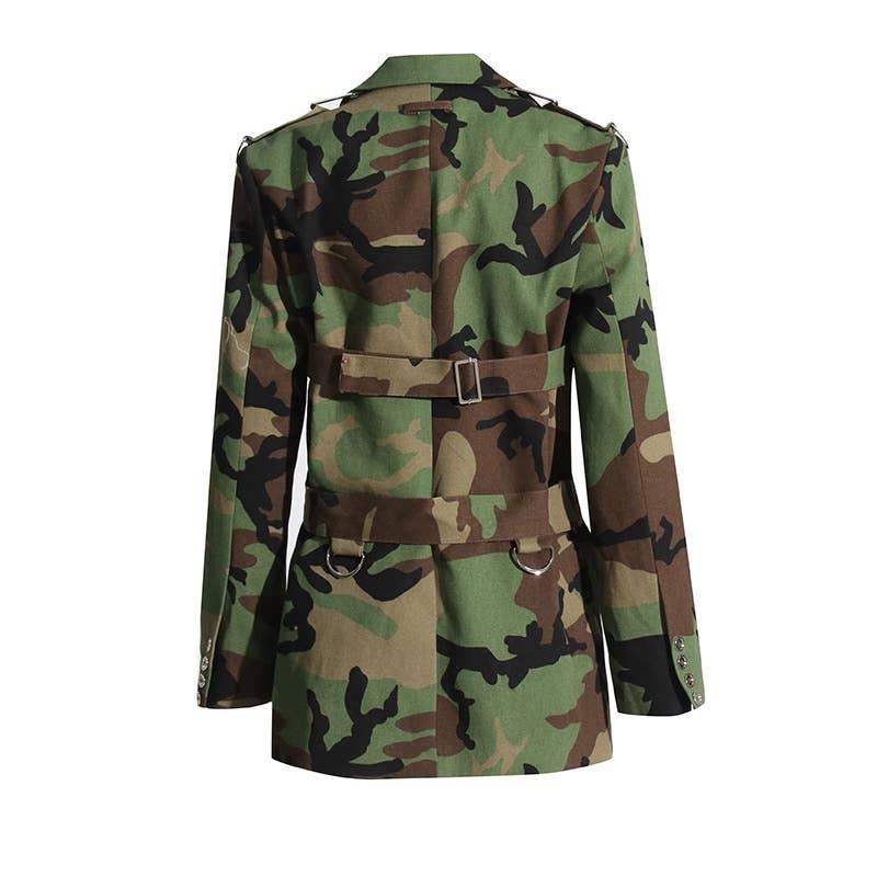 Color as pictures BL24Y Camouflage Belted Blazer with Military Accents for wholesale on Faire1
