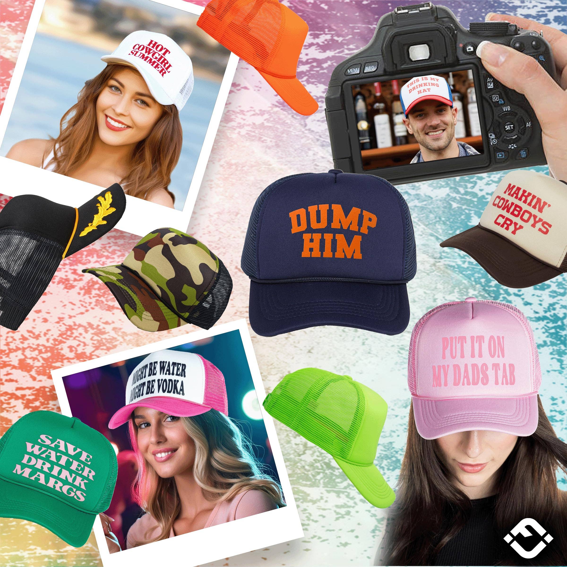 Funky Junque - Vente Casquette de camionneur – unisexe - Casquette de camionneur Snapback en mousse - Blanc/Camo7