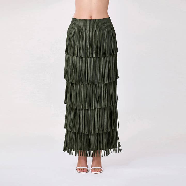 Khaki Tiered ruffle skirt for wholesale on Faire3