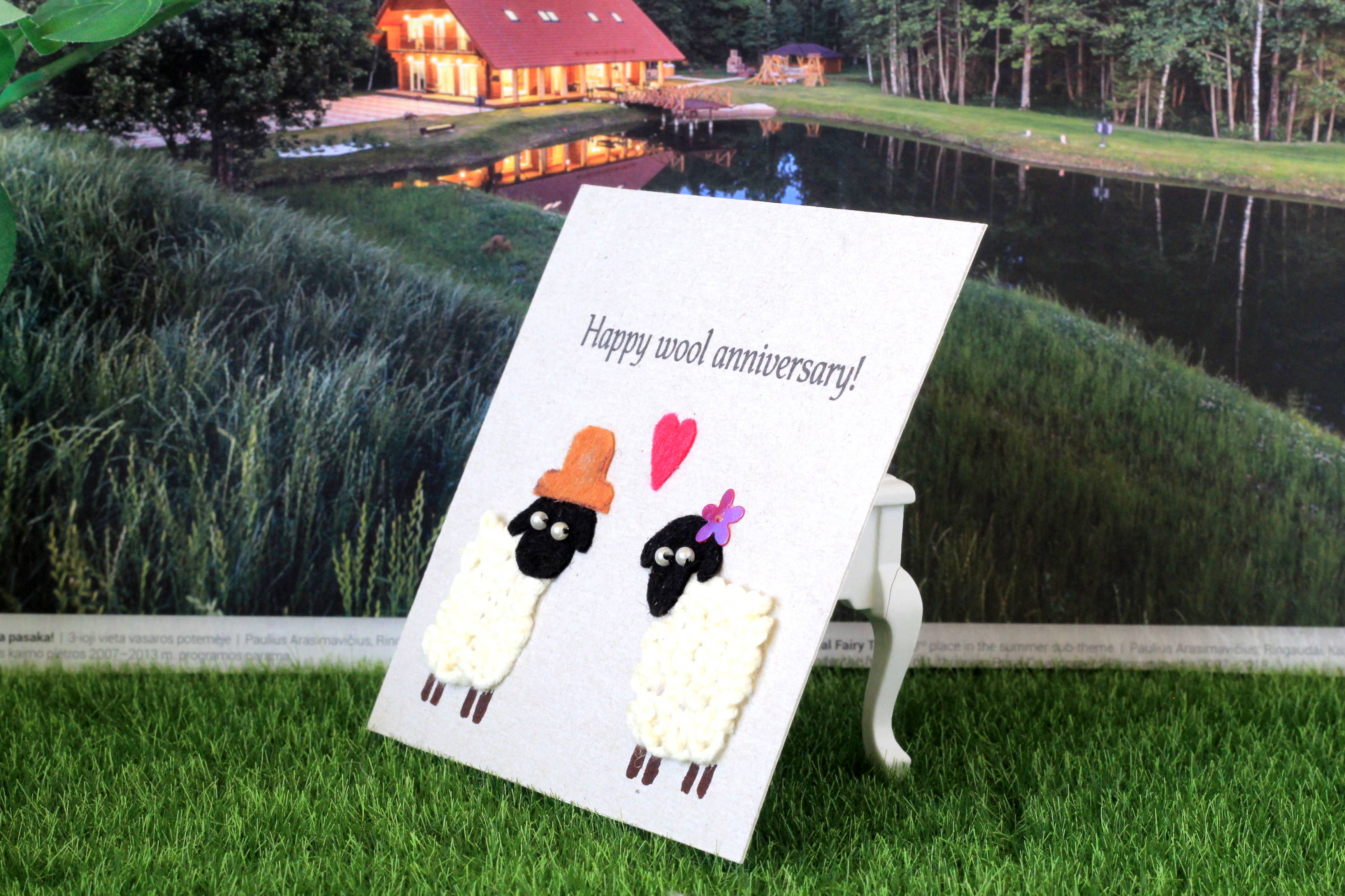Lenasminiland - Wholesale Anniversary Card - Happy wool anniversary knitted sheep cards, handmade ewe gif8