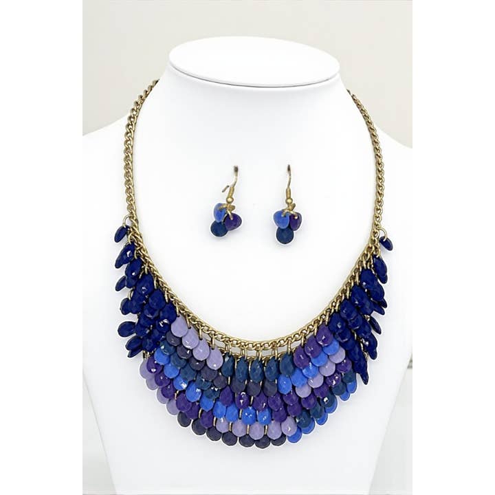 Andrea Bijoux – wholesale Jewellery set – FACETED TEARDROP BEAD CLUSTER BIB NECKLACE SET5