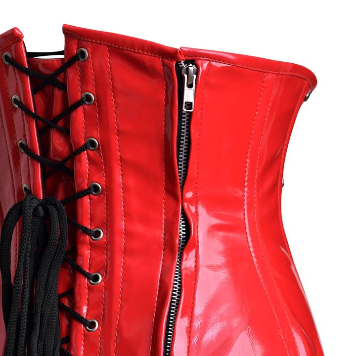 Miss Leather - Vente Corset – femme - Top corset rouge sous-poitrine pour femmes - Tenue de corset et gilet11