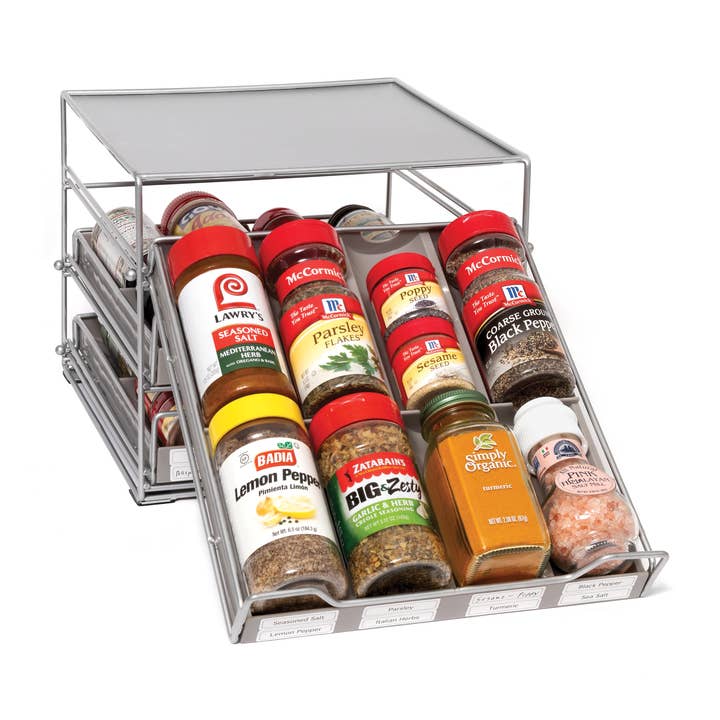 Lipper International - Wholesale Spice Rack - 3-Tier Tilt-down Spice Drawer - 24 bottles