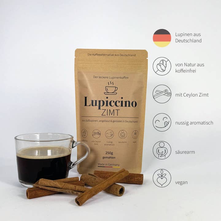 Lupiccino - Wholesale Ground Coffee - Lupin coffee Lupiccino with cinnamon1
