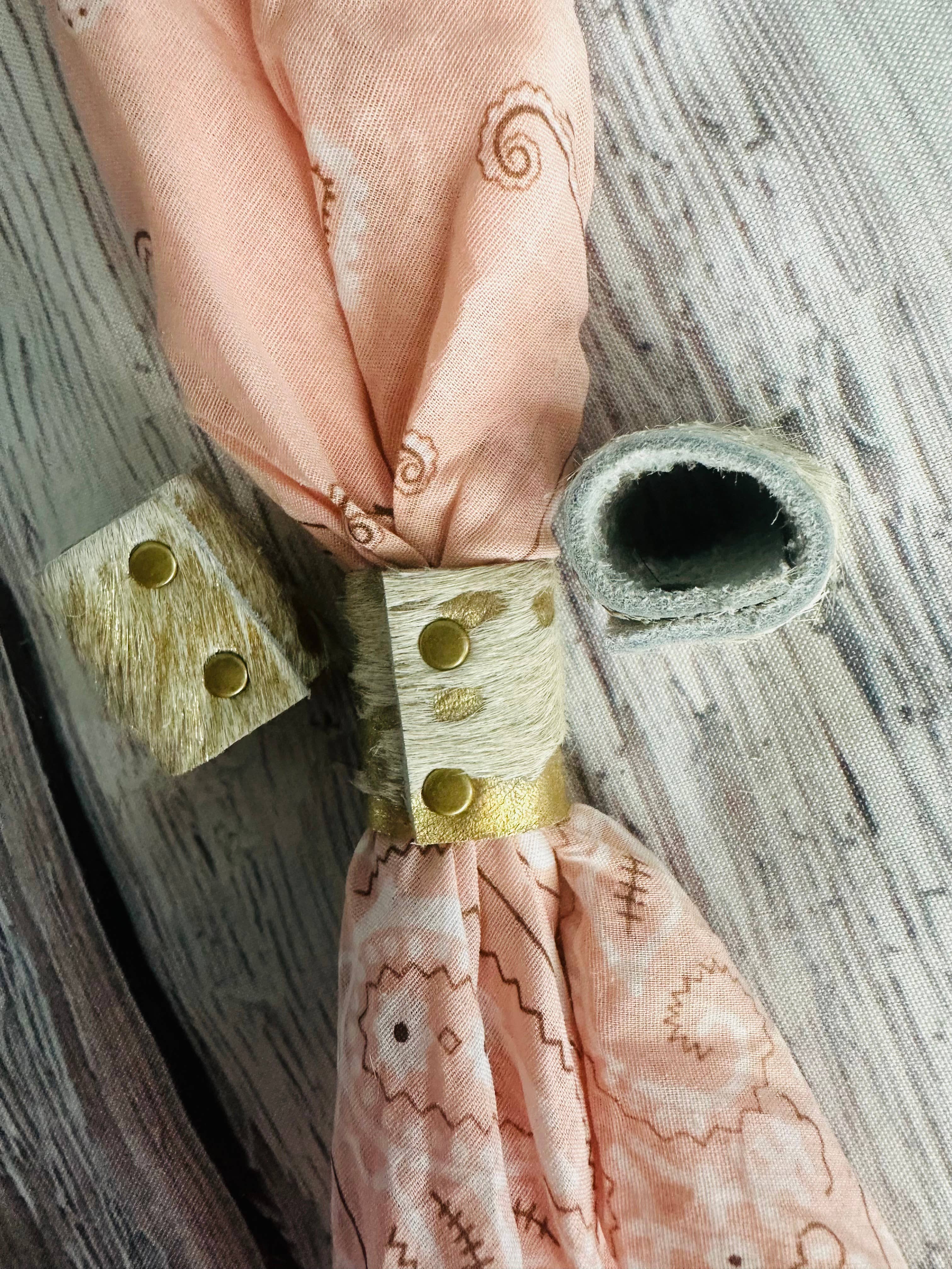 Boots Are My Roots - Wholesale Bandana - Women's - Gold Metallic Cowhide Bandana Slides 2