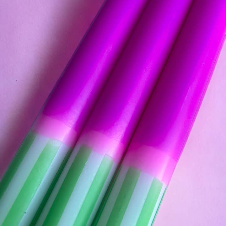 The Colour Emporium - Wholesale Tapered Candle/Candlestick - FUCHSIA FERN Dip Dye Dinner Candles Trio