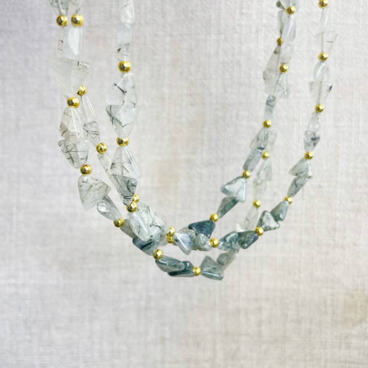 Chlorite Quartz Triangle Beaded Necklace for wholesale by Ewelina Pas Jewelry