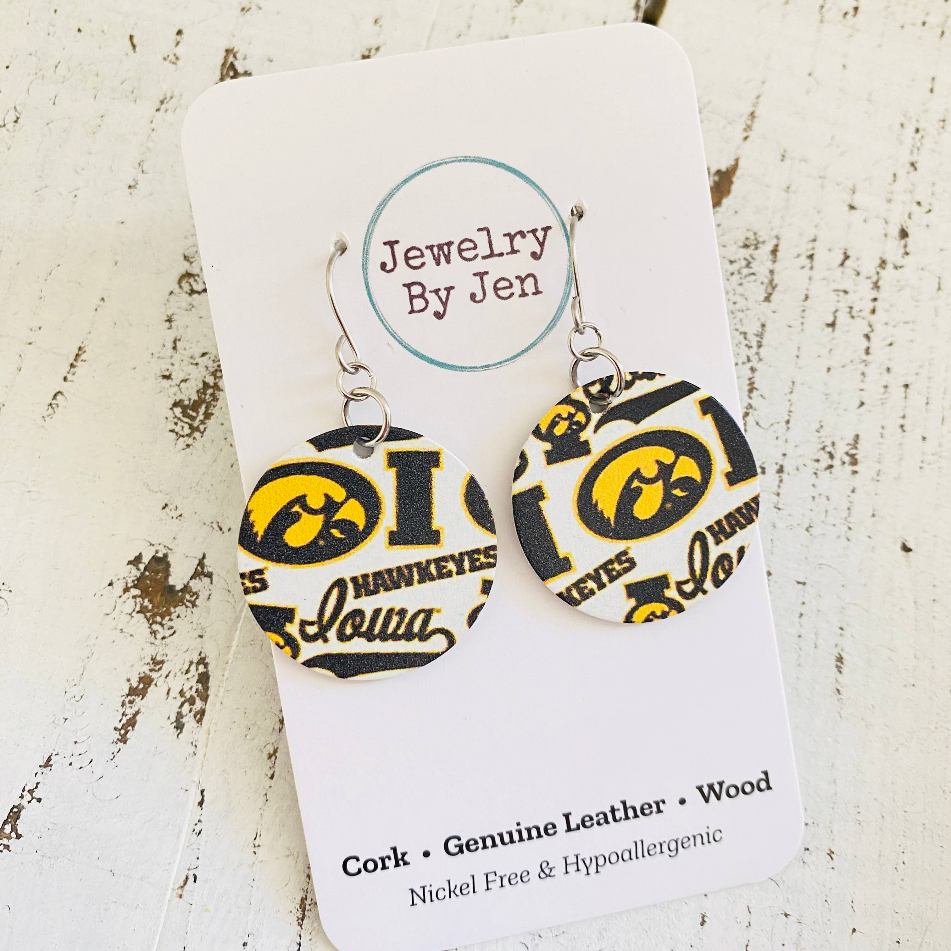 Jewelry By Jen - Wholesale Dangle Earrings - Iowa Hawkeyes Collage Circle (Small) Earrings1