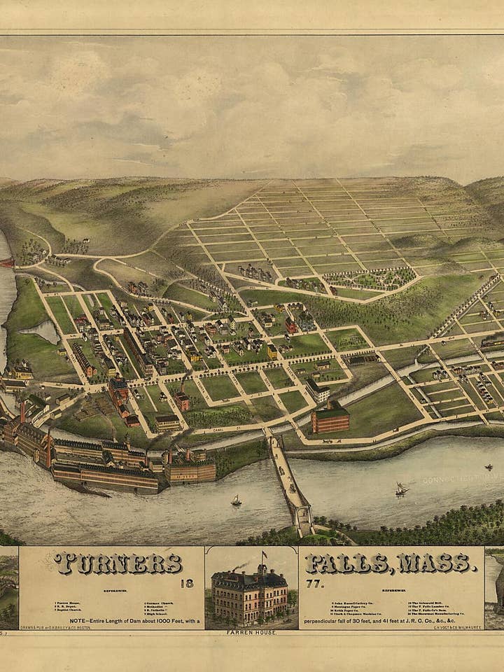 Turners Falls, Massachusetts 1877 for wholesale by Relic Map Co.