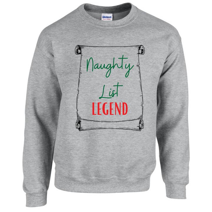 Gray Naughty List Legend Crew Sweatshirt for wholesale on Faire0