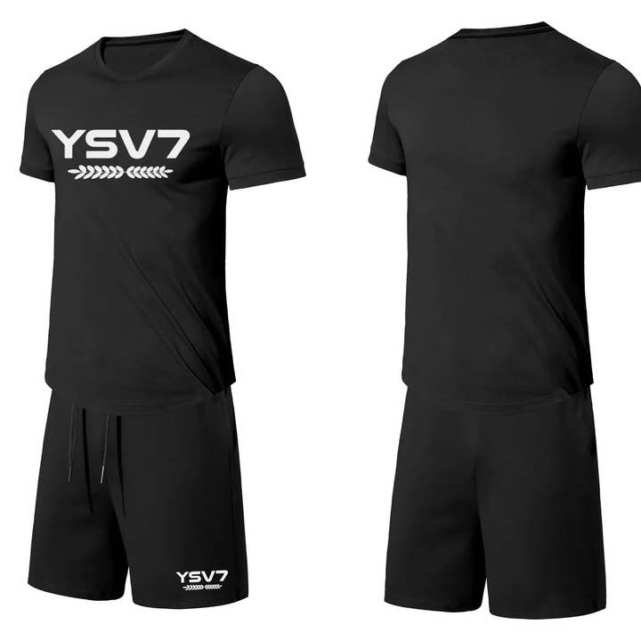 CONJUNTO CURTO AJUSTADO PRETO PARA HOMEM COM LOGÓTIPO BRANCO por atacado de YSV7