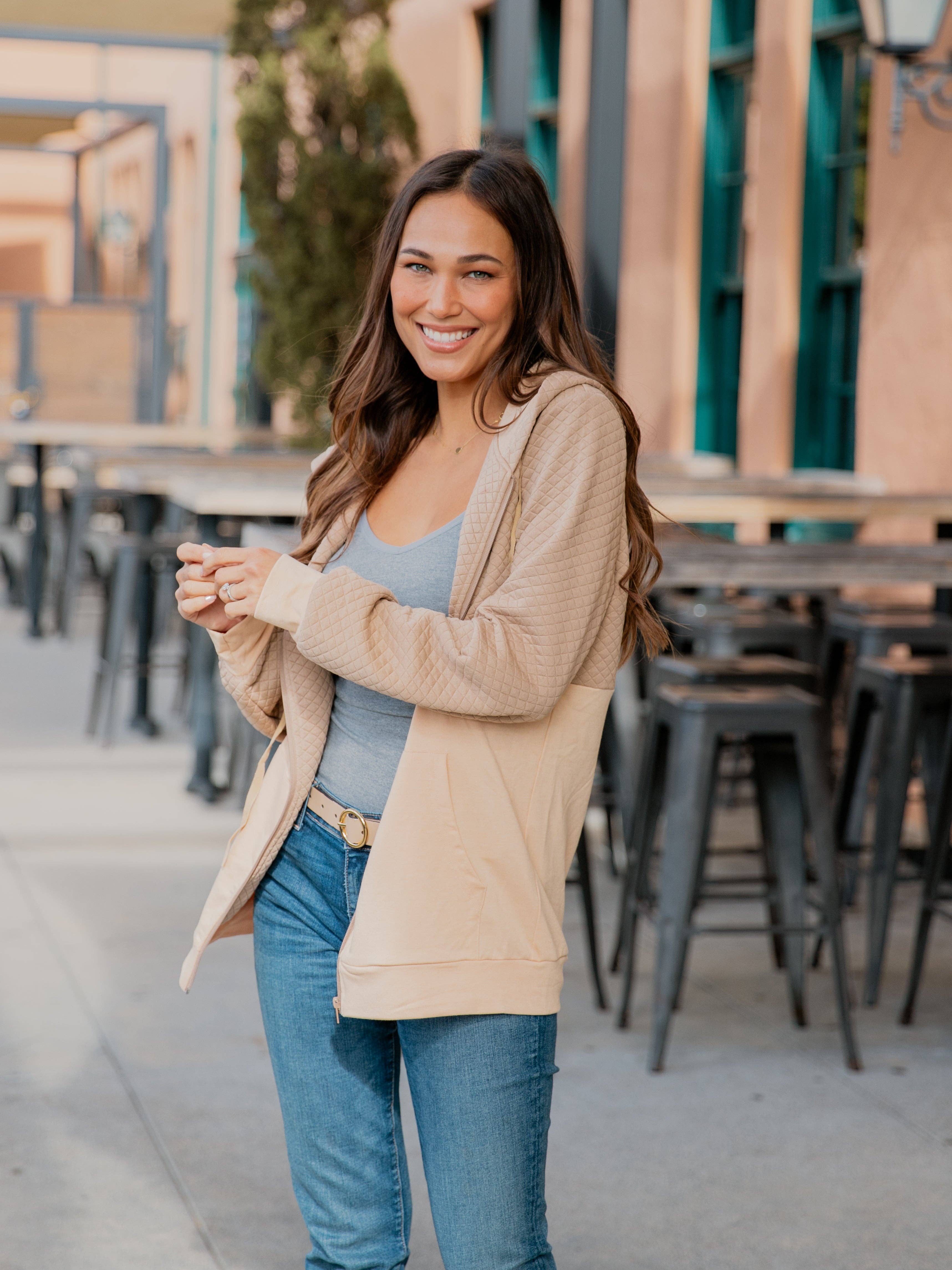 Tickled Teal - Wholesale Hoodie - Women's - Contrast Quilted Zip Up Hoodie7