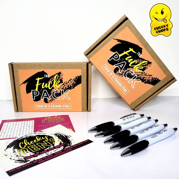 Cheeky Chops Cards & Wanky Candles - Venta al por mayor Bolígrafo - Divertido paquete de bolígrafos, The Fuck Pack, Funky Stationery Quirky