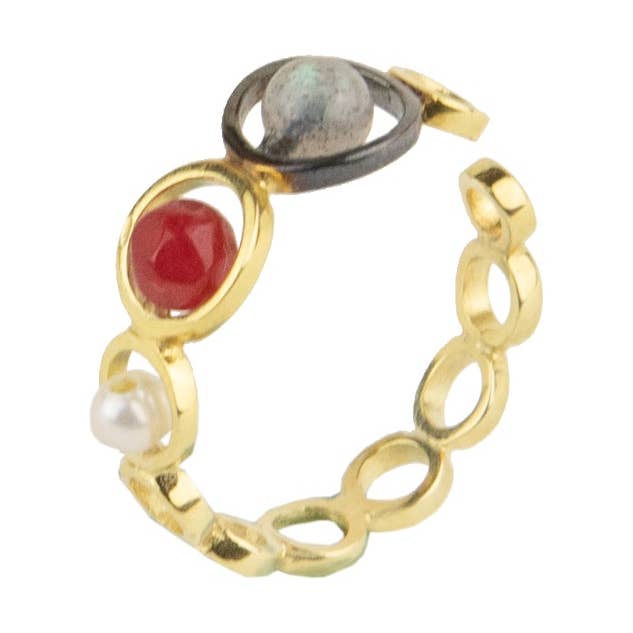 Bague Harmony - Argent, Perle, Agate, Labradorite pour la vente par Eleni Orfanou