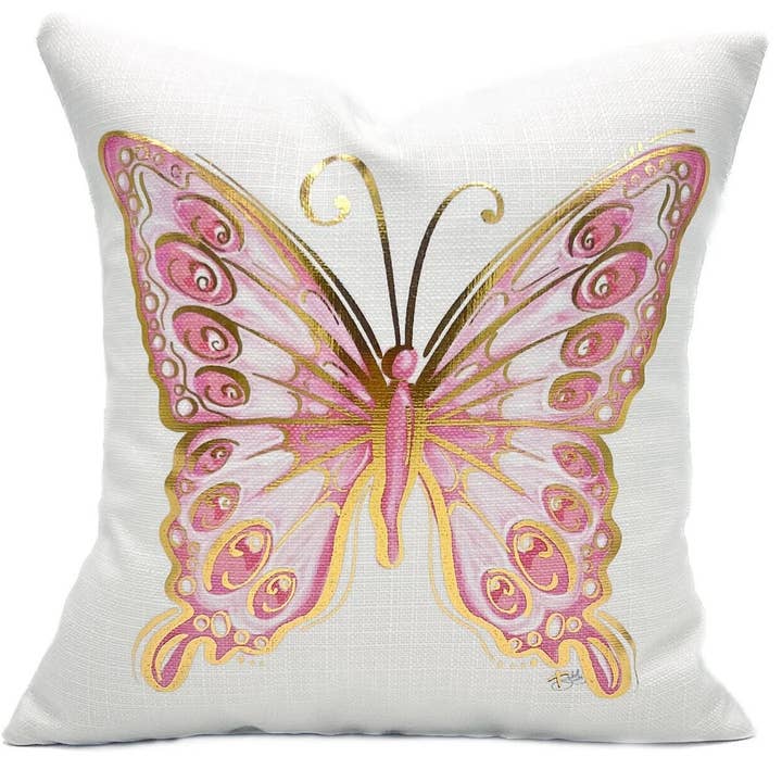 Guldfolie Rosa Fjäril Kudde för wholesale av Rachel Brooks Design, LLC