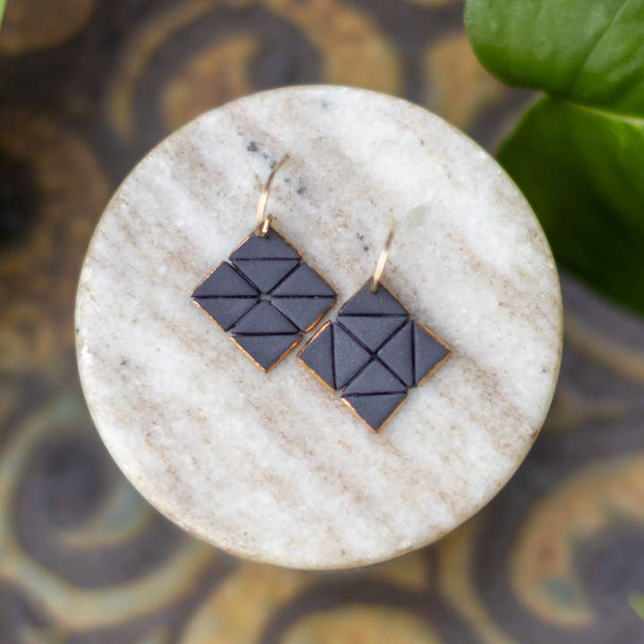 Remnant Studios - Wholesale Dangle Earrings - white and black square tile studs6