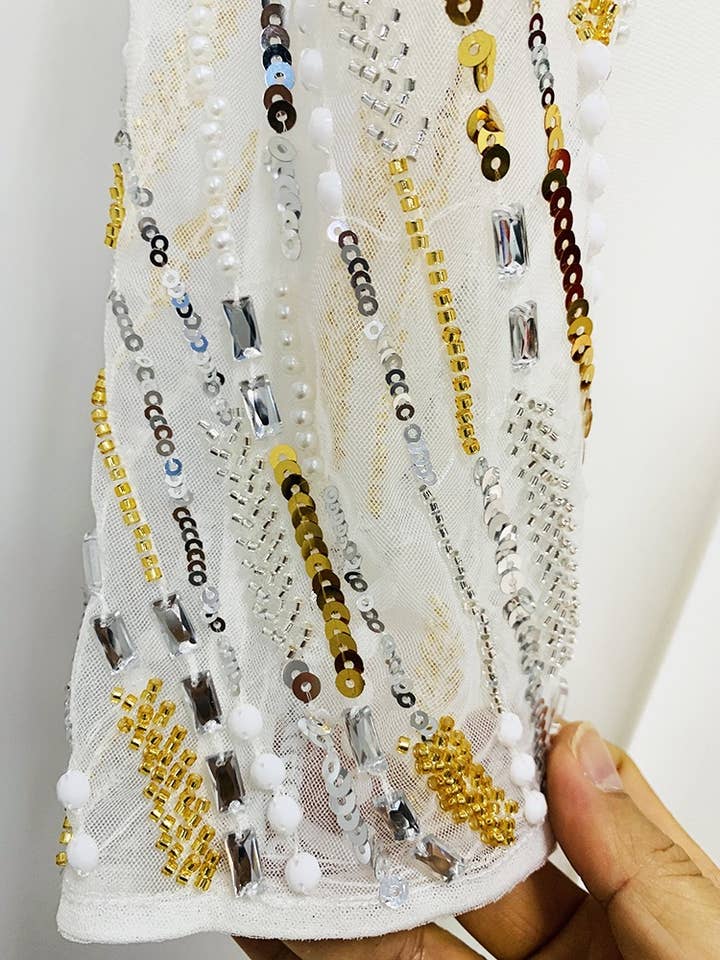 White JP009 Luxe Sequin & Diamond Mesh Jumpsuit for wholesale on Faire5