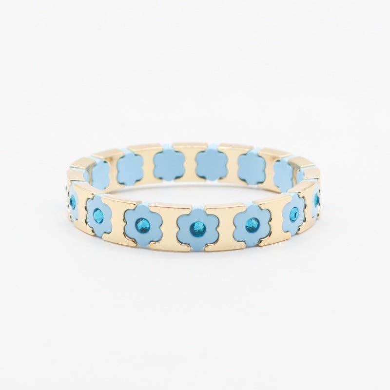 alberalkirk - Wholesale Cuff Bracelet - Floral Cuff Enamel Steel Crystal-Studded Elastic S5P1411