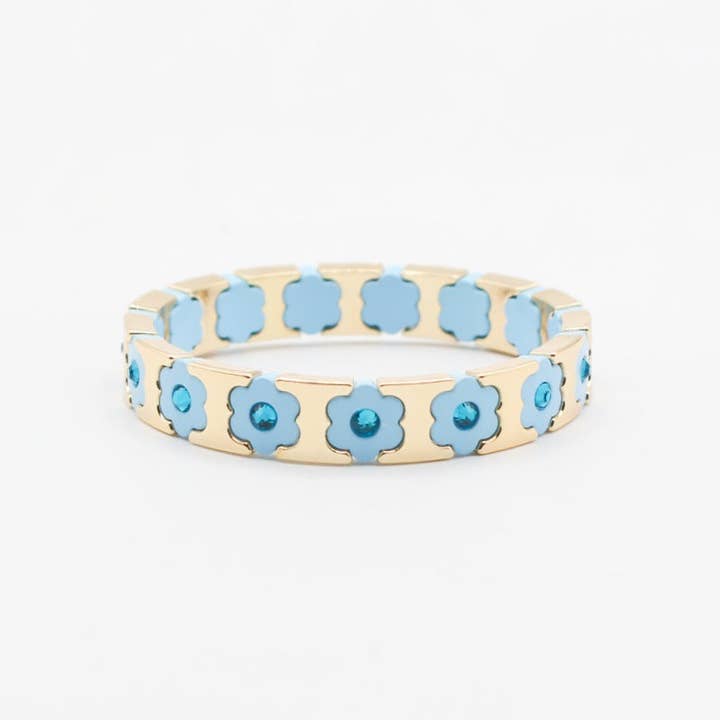 alberalkirk - Wholesale Cuff Bracelet - Floral Cuff Enamel Steel Crystal-Studded Elastic S5P1411
