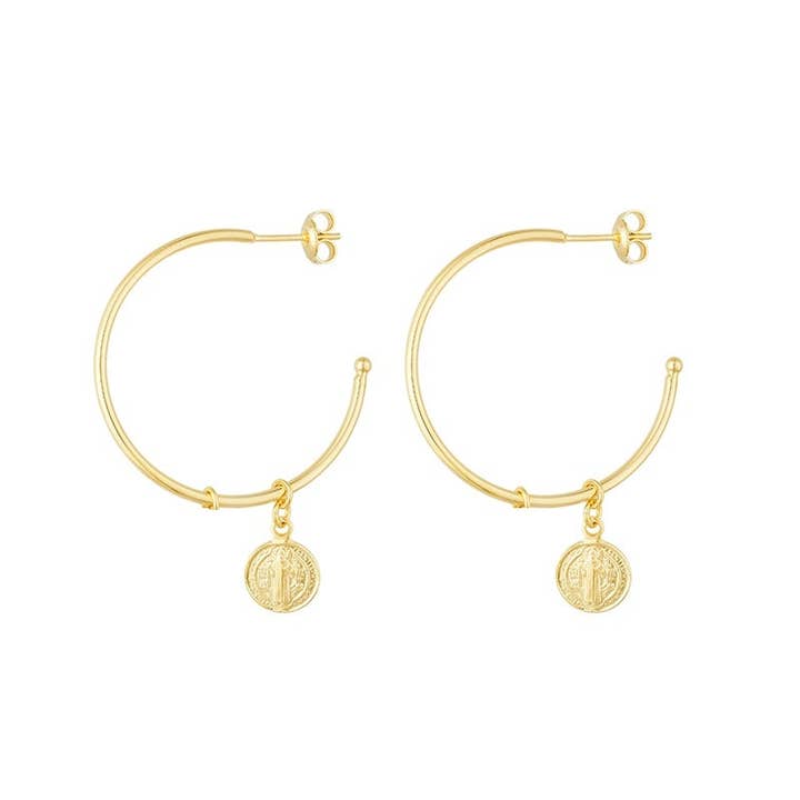 GoldFi - Wholesale Hoop Earrings - 18k Gold Filled Saint Benedict C Hoop